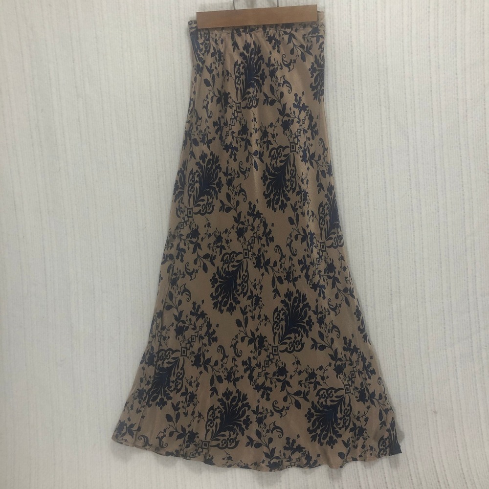 Lola Italy‎ Maxi Skirt Floral Print Bohemian Long Skirt Flowy Beige Size OS